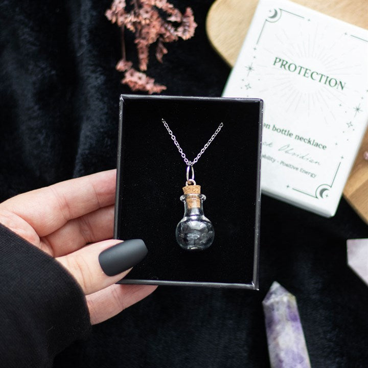 Protection Potion Black Obsidian Crystal Chip Necklace