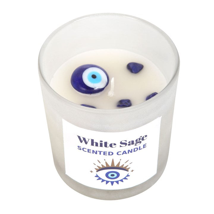 All Seeing Eye White Sage Protection Charm Candle in Glass Pot