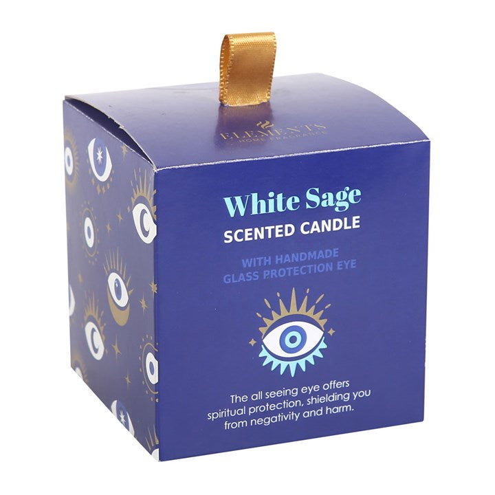 All Seeing Eye White Sage Protection Charm Candle in Glass Pot