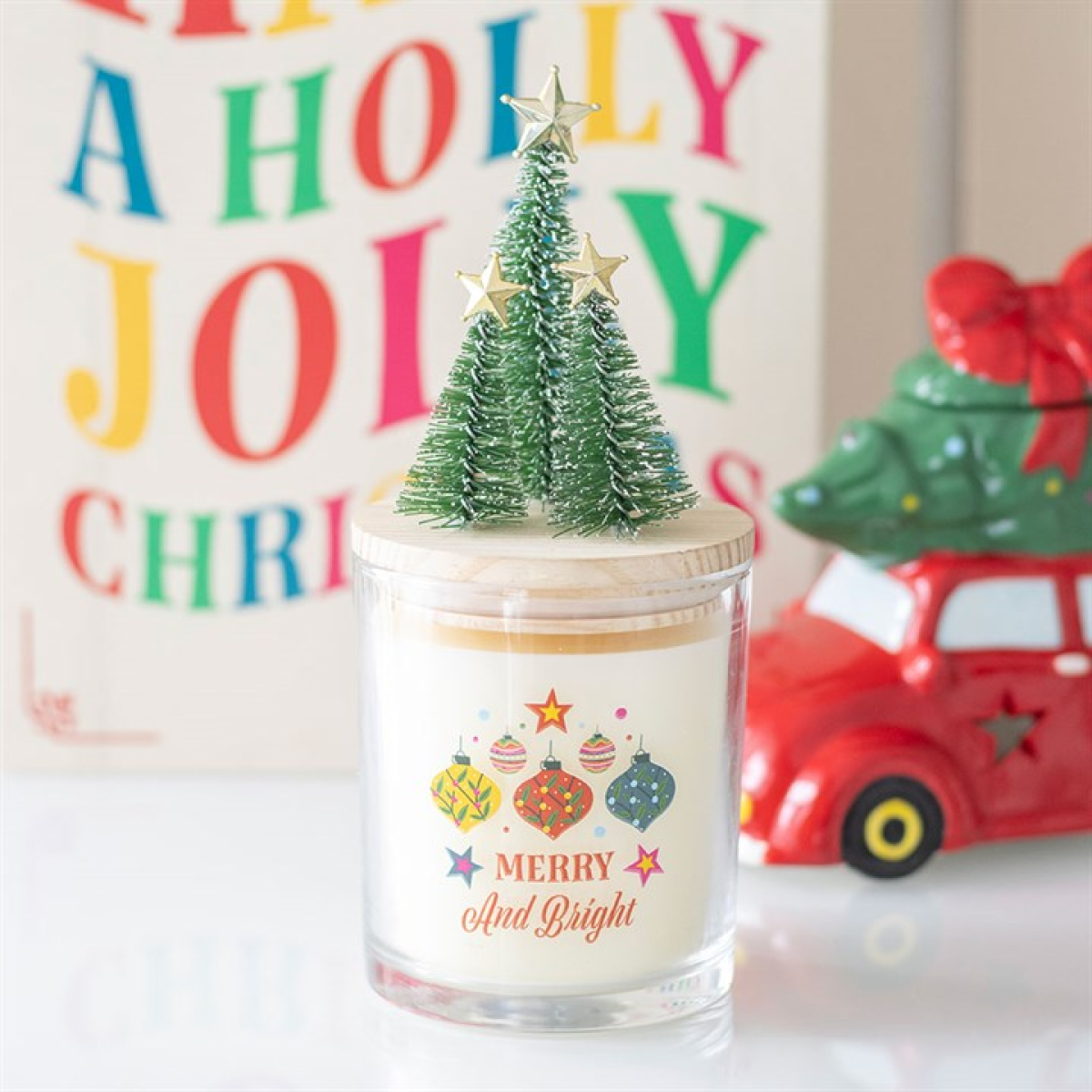 Merry and Bright Bauble Cinnamon & Spice Glass Candle with Tree